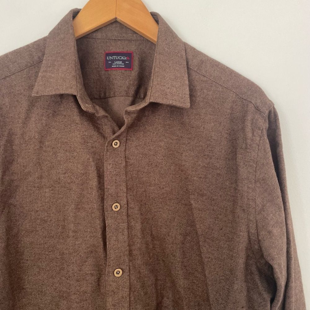 Untuckit Mens IL Palio Solid Dark Brown 100% Cotton LS Button Up Shirt Size L